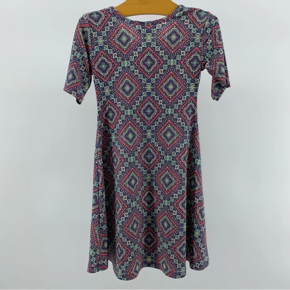 LuLaRoe Kids Dress with Colorful Orange, Green, & Gray Diamond Pattern
